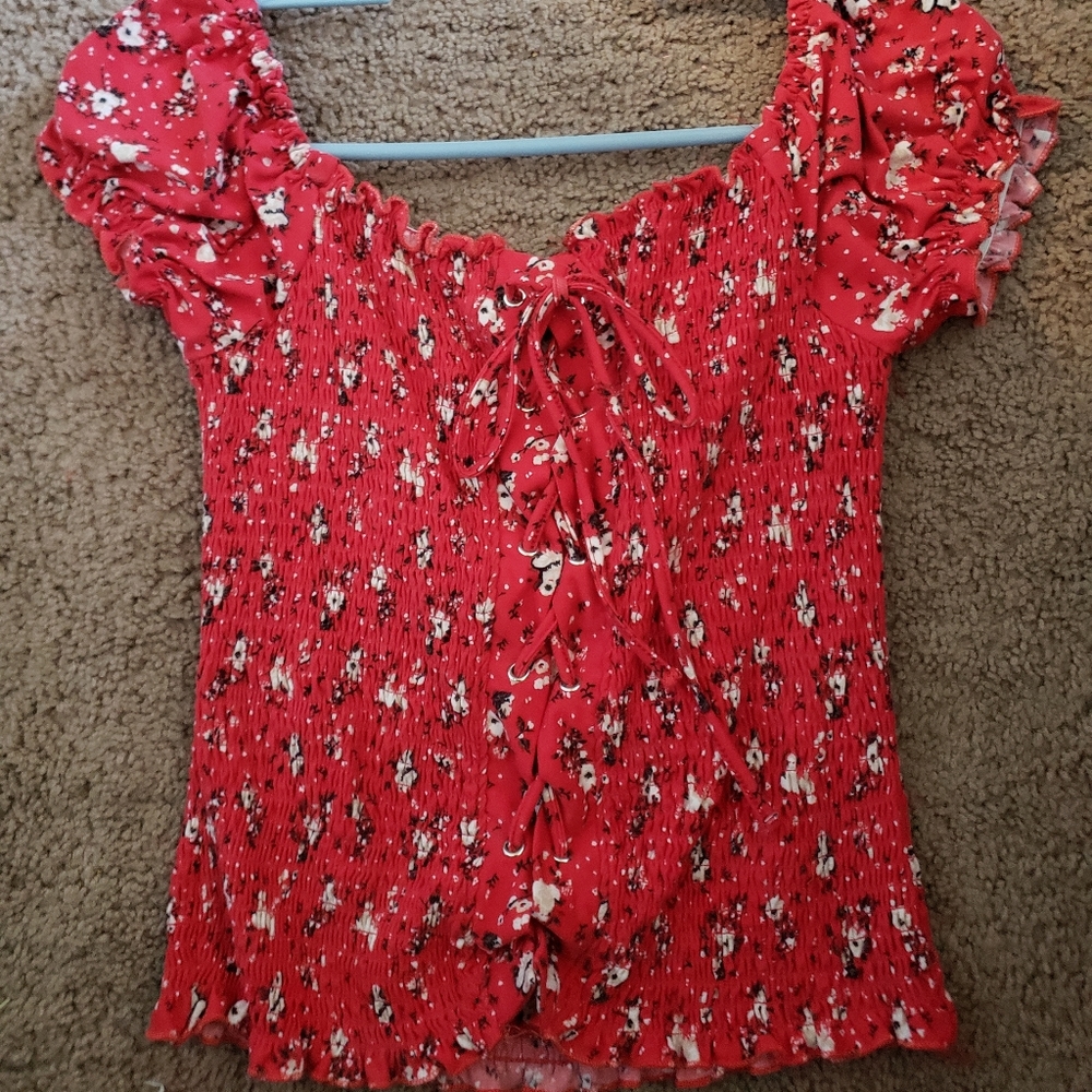 Red floral top